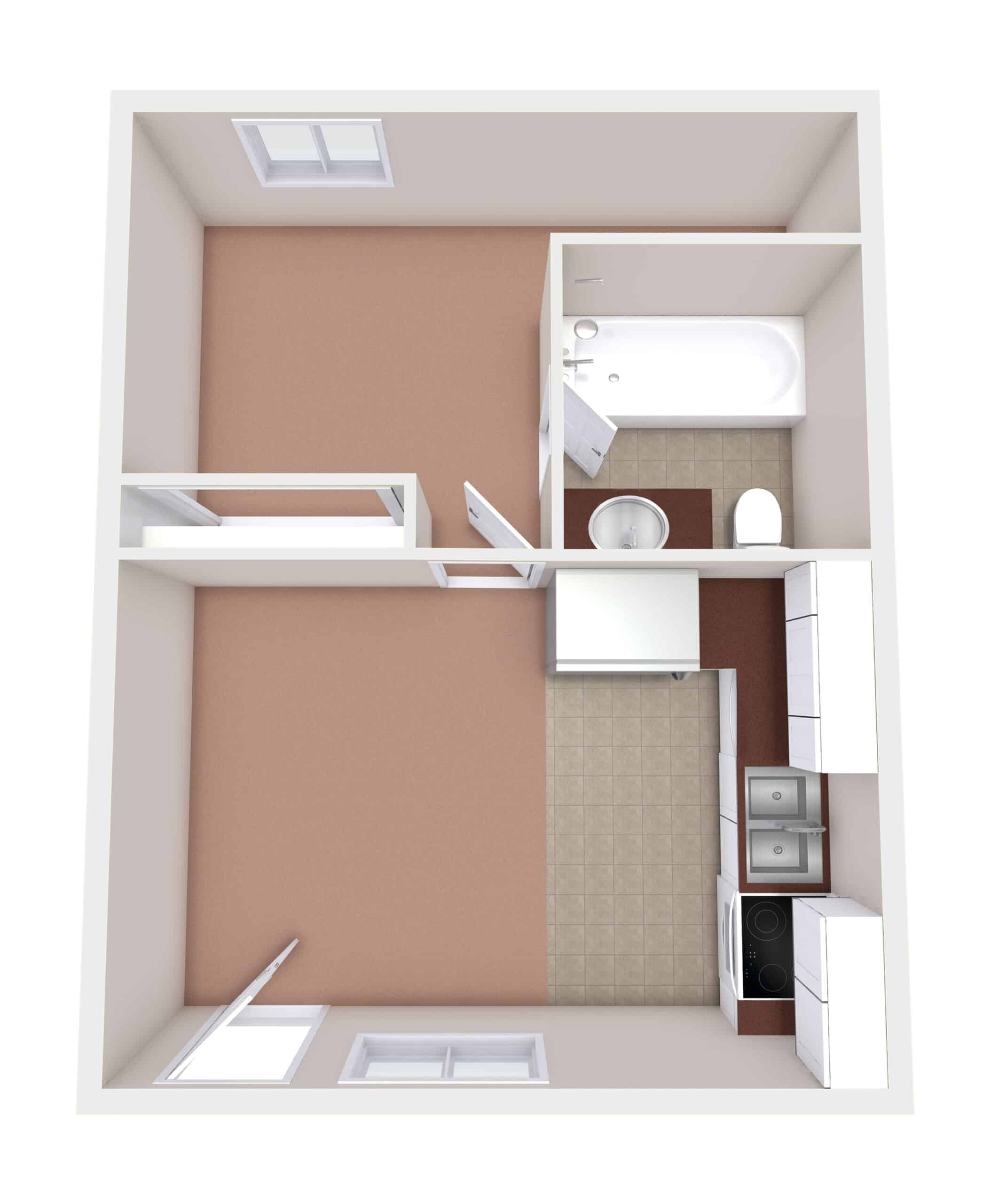 1 Bed 1 Bath Apartment Layout